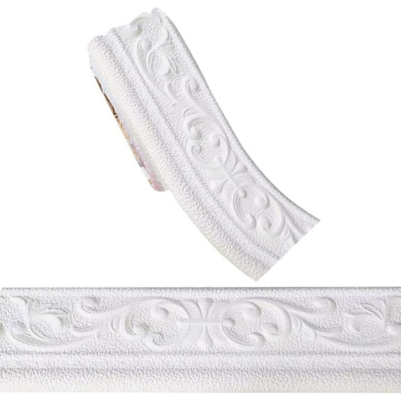 90.5x4.7in Molding Peel and Stick Self Adhesive White Marble Flexible Foam Trim 3D Sticky Decorative Wallpaper Border Wall Edging Foam Baseboard Mirror Border Wall Lines Hotel DIY Decor