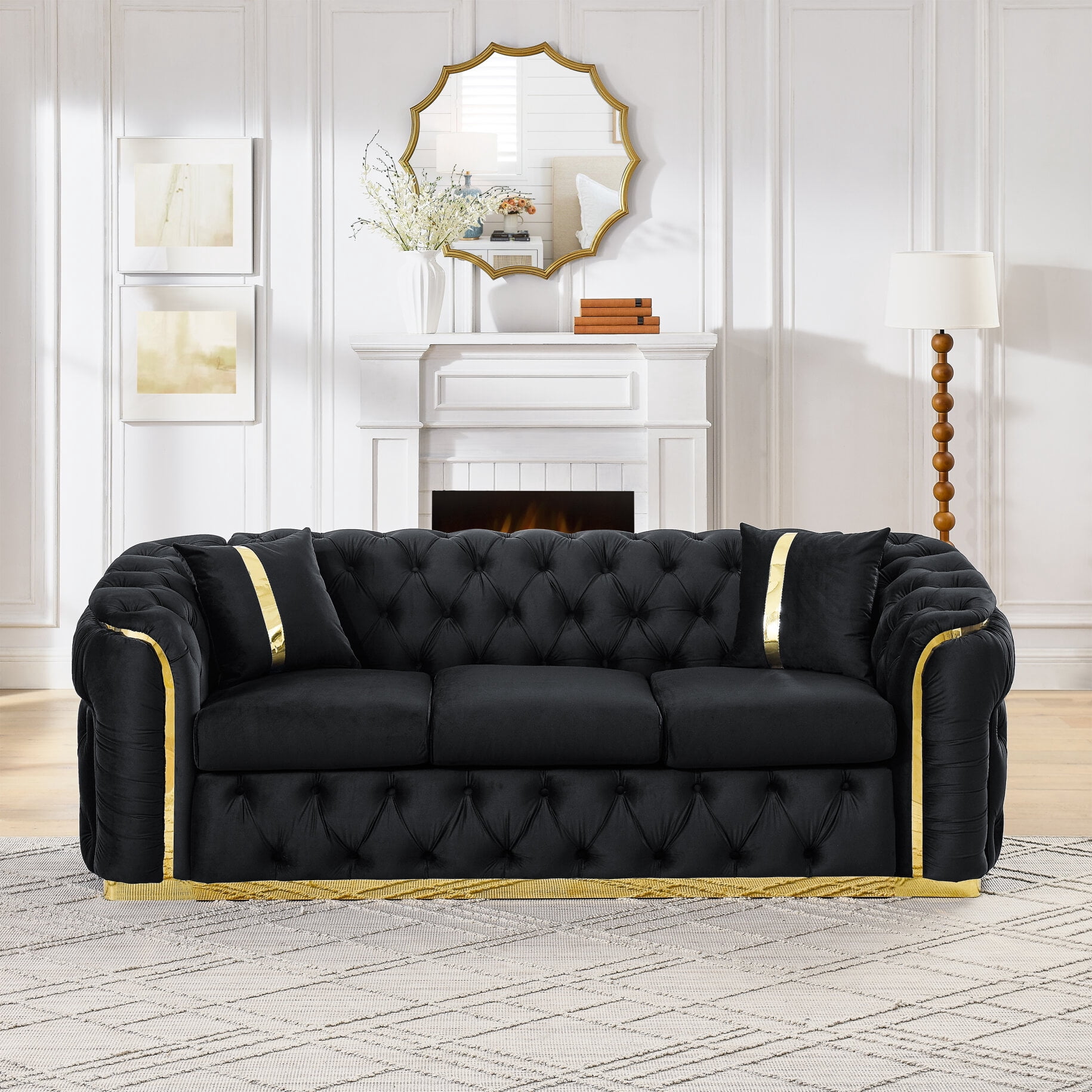 90.6 Inches Velvet Luxury Chesterfield Tufted 3-Seater Sofa Set, With 2 ...