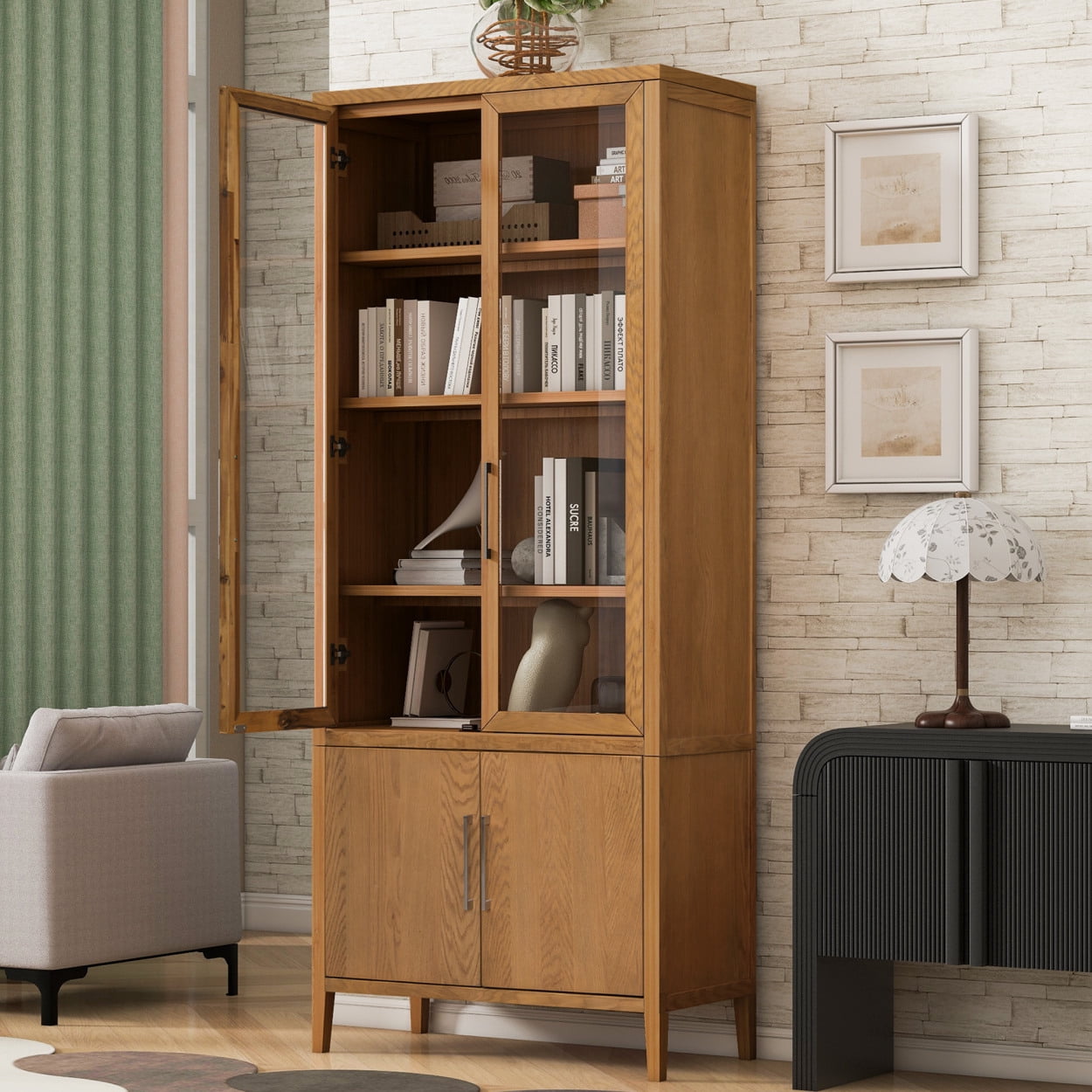 Photo inspiration: 90 6 Tall Storage Cabinet With Glass Doors Solid Wood Photo Inspiration