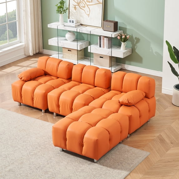 90.60" Orange Sofa with Technology Cloth – Waterproof, Stain & Cat Scratch Resistant, Space-Saving Design for Apartments & Bedrooms