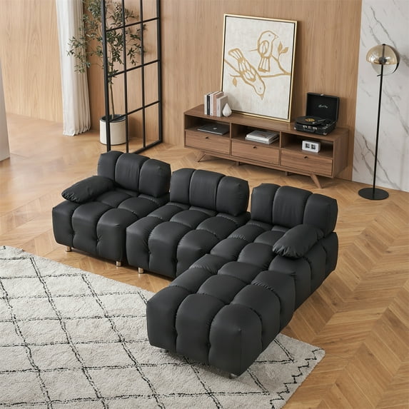 90.60Inch Sectional Sofa, L-shaped Futon Sofa Bed With Ottoman, Free Combination Sleeper Sofa With Sturdy Metal Legs, Technology Cloth Upholstered Sofa Couch For Living Room Apartment