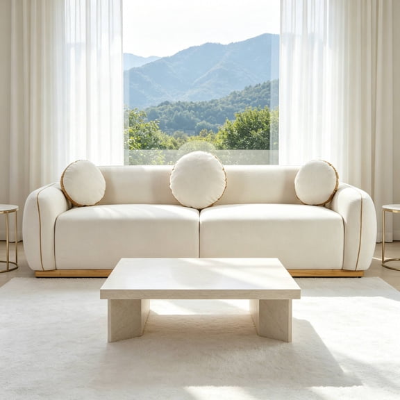90.94'' Modern Sofa Set, 3 Round Accent Pillows For Home Theater Lounge Den Guest Room