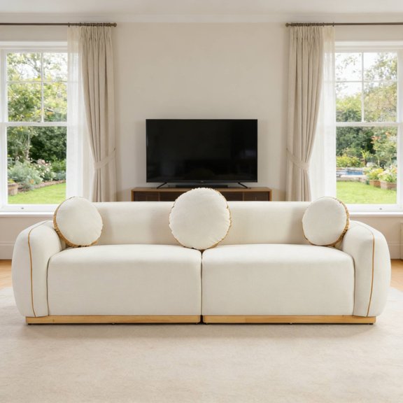 90.94'' Modern Sofa Set, 3 Round Accent Pillows For Home Theater Lounge Den Guest Room