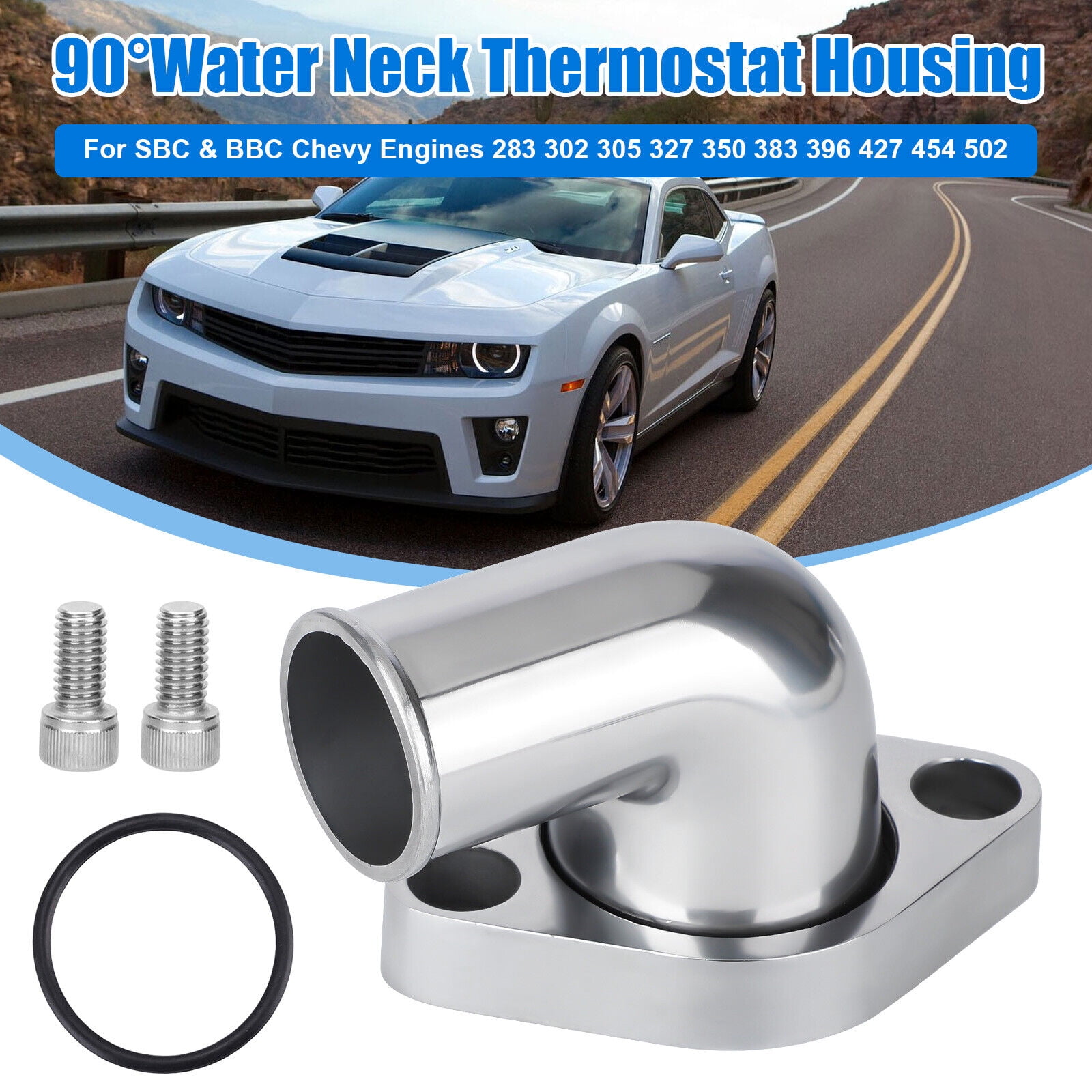 90°Aluminum Swivel Thermostat Housing Water Neck Polished For SBC BBC Chevy 350