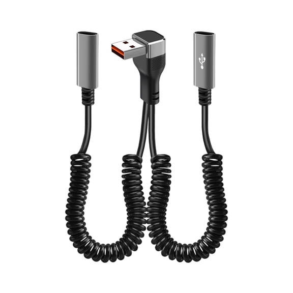 90° Angled 66W Fast Spring Cable, Adjustable 35-150cm PVC Metal Coiled Cord for Car PC Mobile Power