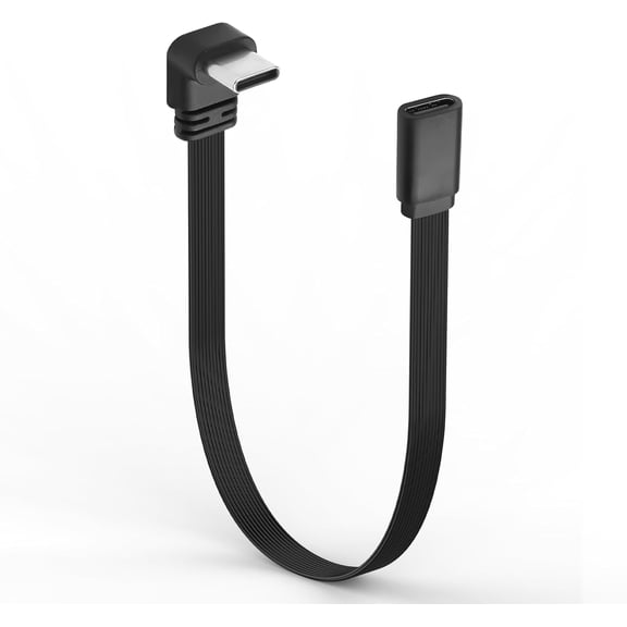 90Angled Type-C Male to Female Short Cable PD 100W USB C Fast Charging Cord Extra Flexible Flat USB C Cable Compatible with Phone 16/15,Cars,Tablets,Power Bank,20cm/0.65ft