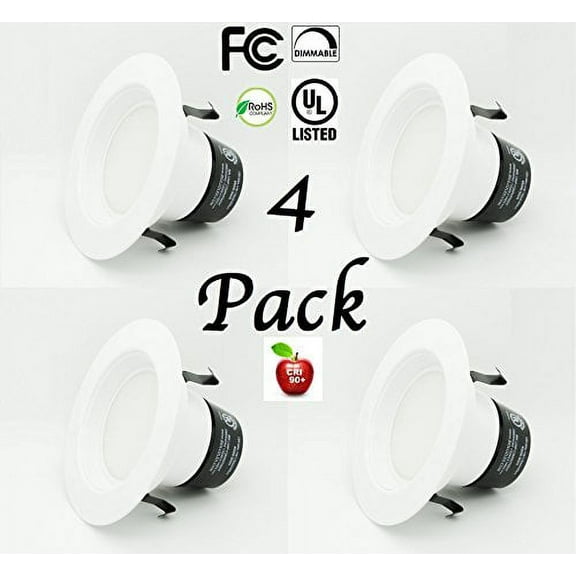 90 CRI 4 Pack Bioluz LED Beveled 10 Watt 4-inch UL-listed Dimmable Retrofit LED Recessed Lighting Fixture - 3000K LED Ceiling Light - 650 LM Recessed Downlight (Pack of 4) (D409W-3K650-B90-4)