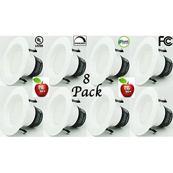 90 CRI 8 Pack Bioluz LED Beveled 10 Watt 4-inch UL-listed Dimmable Retrofit LED Recessed Lighting Fixture - 3000K LED Ceiling Light - 700 LM Recessed Downlight (Pack of 8 ) (D409W-3K650-B90-8)