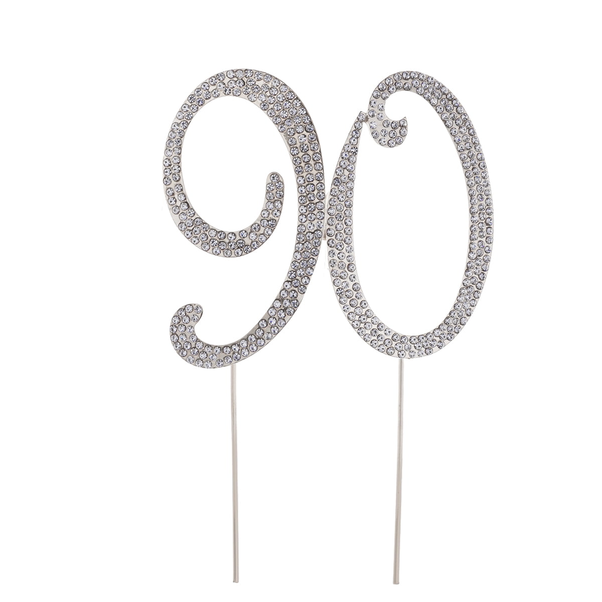 90 Cake Topper for 90th Birthday Party or Anniversary Crystal Rhinestones Decorative Cake Topper for Party Supplies (Silver)
