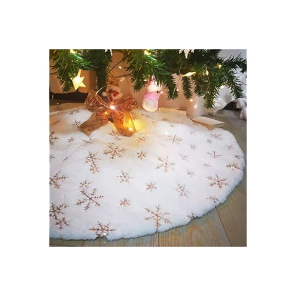 Christmas Tree Plush Skirts, 30 inches White Pure Long Haired Faux Fur Xmas Tree Skirt Mat for Christmas Thanksgiving Holiday Home Party Decorations Ornaments