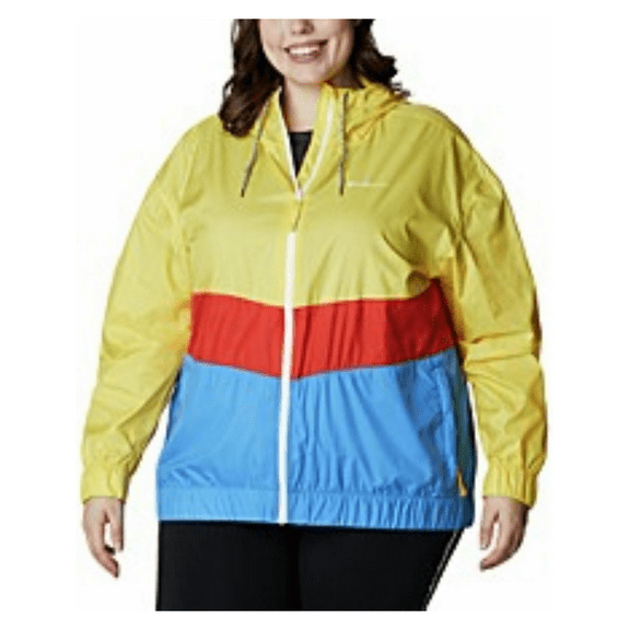 $90 Columbia Women's Sandy Sail Long Sleeve Hooded Windbreaker, Yellow, 1X