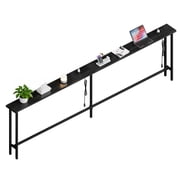 Keelian 90" Narrow Behind Couch Table with Built in Power Strip, Long Sofa Table with Charging Station, Metal Frame, Long Couch Table Behind Sofa, Living Room and Home Office, Black