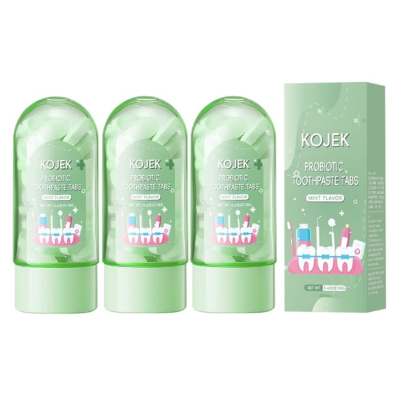 90 Count (3 Packs) Toothpaste Tablets, Solid Toothpaste for On-the-Go Oral Care, Fluoride-Free, Gentle Clean & Fresh Breath, Travel-Friendly (Mint Flavor)