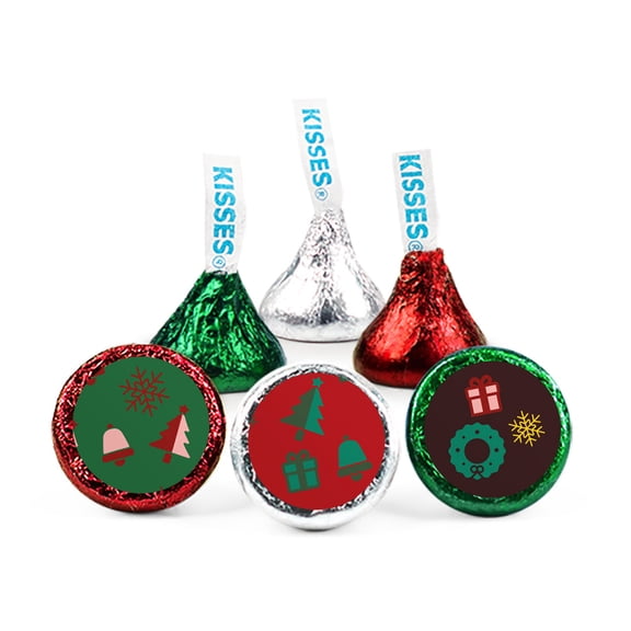 90 Ct Hershey Holiday Christmas Kisses In Red, Green, Silver Foils with Free Exclusive Kiss Stickers