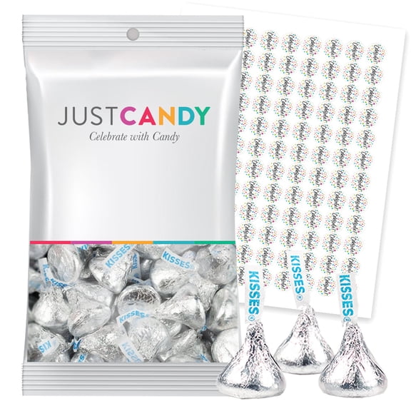 90 Ct Silver Candy Milk Chocolate Kisses Plus Exclusive Bonus Celebrate Kiss Stickers