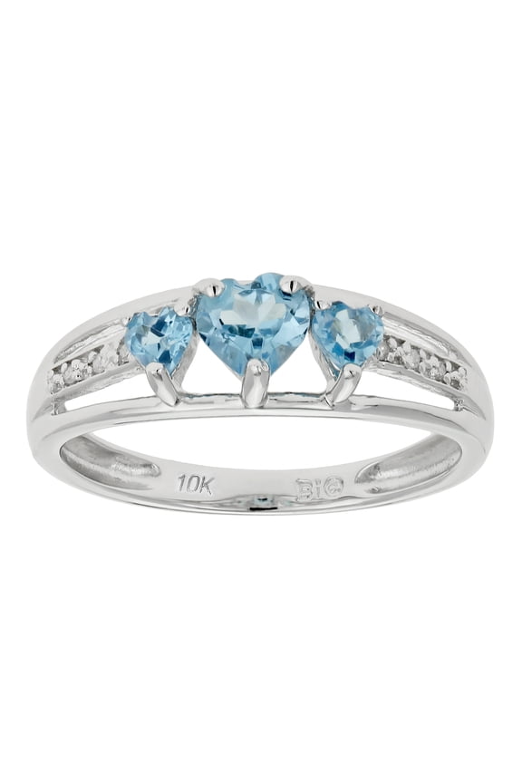 .90 Ct Triple Heart Blue Topaz .018 cttw Diamond 10K White Gold Ring Size 9