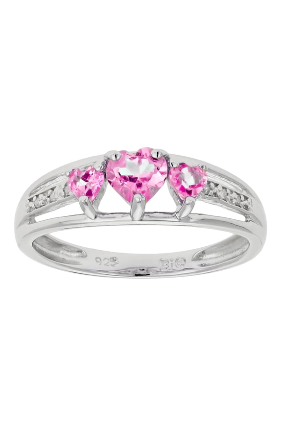 .90 Ct Triple Heart Pink Sapphire and .018 cttw Diamond Sterling Silver Ring 8