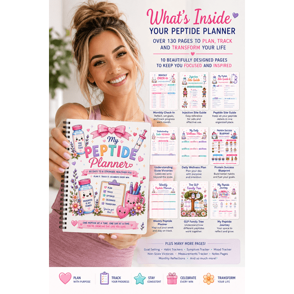 90 Day Beginner Peptide Guide & Planner | Women's Health & Wellness GLP Planner & Peptide Guide