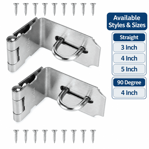 90 Degree 4 Inch Right Angle Padlock Hasps, Stainless Steel Safety Door Latches, Solid Gate Latches with Polished Finish, Solid Door Lock Hasps for Gates, Cabinets, Closets and Sheds, 2 Pack