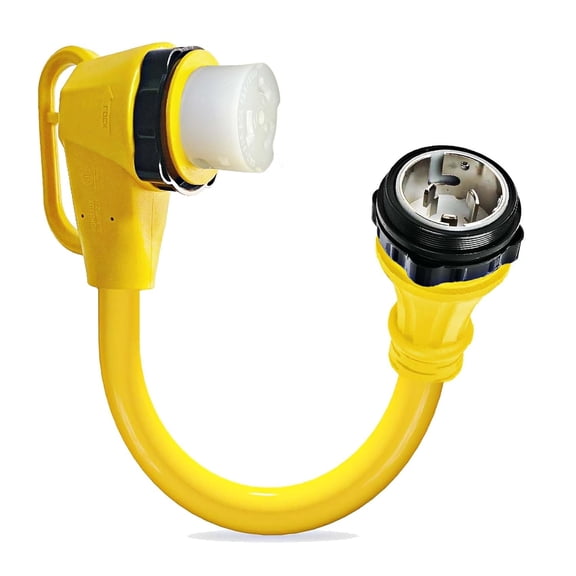 90 Degree 50 Amp RV Twist Lock Plug, NEMA SS2-50P to SS2-50R RV Adapter, 1.5ft Heavy Duty Extension Cord Adapter with 50Amp Power Locking Male and 50 Amp 90 Degree Locking Female Ends, Yellow$$