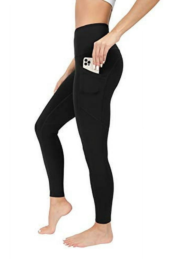 Power Flex Yoga Pants - High Waist Squat Proof Ankle Leggings With Pockets for Women - Black - Large
