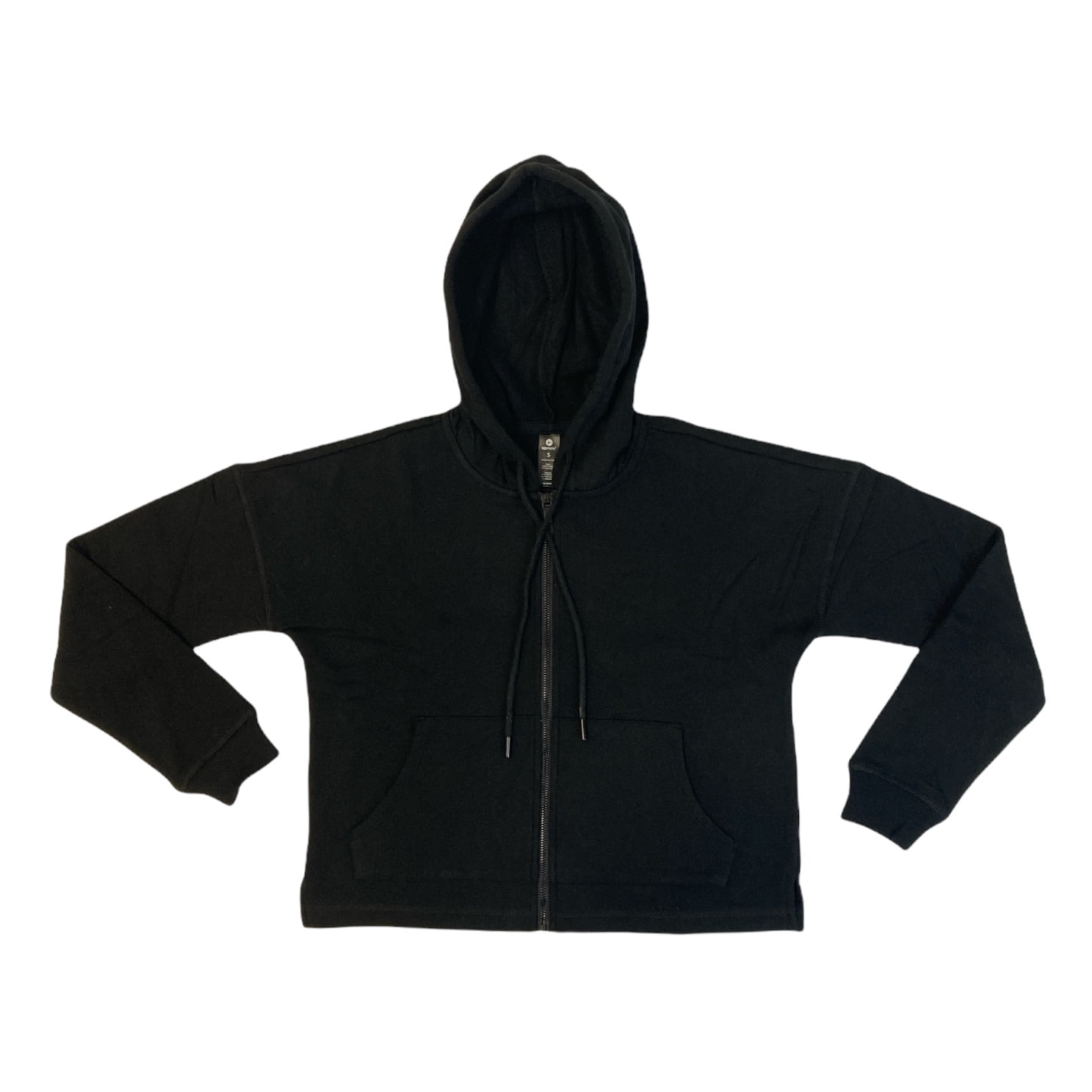 90 Degree By Reflex Women's Side Slit Full Zip Fleece Crop Hoodie Jacket  (Black, S)