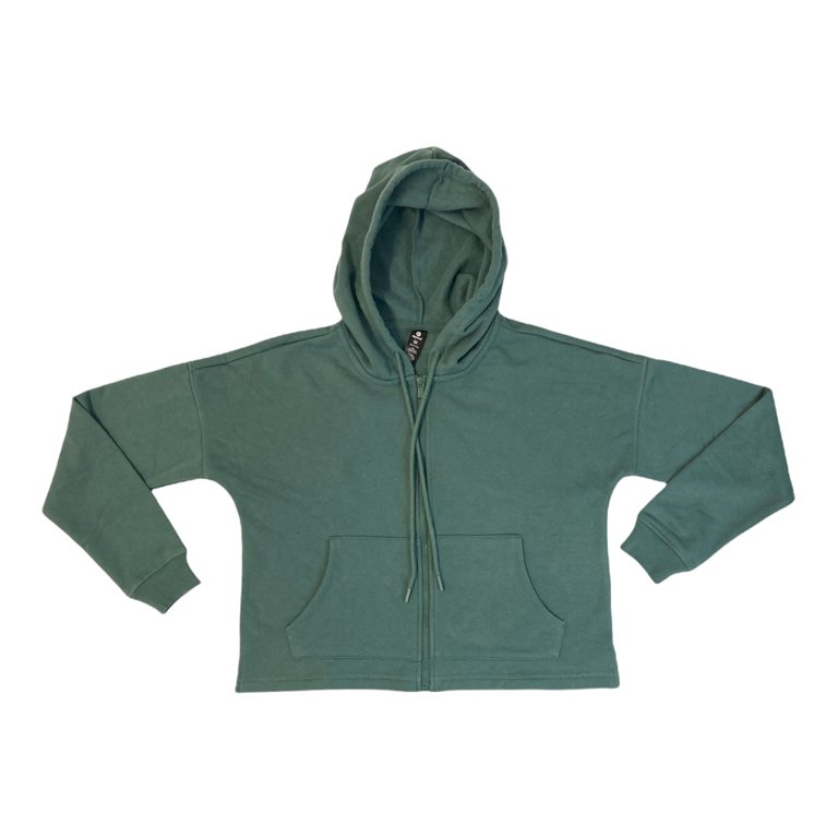 90 Degree By Reflex Women's Side Slit Full Zip Fleece Crop Hoodie Jacket  (Vintage Teal, L) 