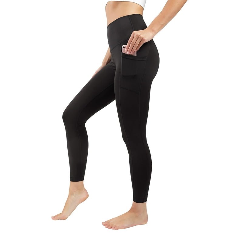 90 Degree By Reflex Womens High Waist Ankle Length Wonderlink Elastic Free  Leggings with Side Pocket - Black - XS