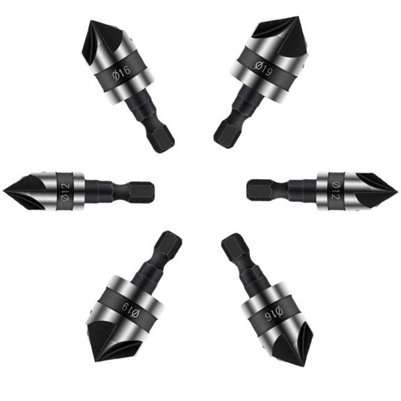 90 Degree Chamfer Cutter, 6 Pieces 5 Flute Chamfer Cutter, Hss Taper Cutter, Woodworking Chamfer Cutter Tool, Chamfer Head Tools, For Wood Metal Quick Change