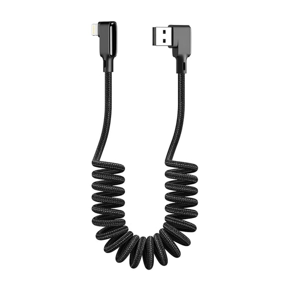 90 Degree Coiled Charging Cable Right Angle Design Gaming LED Cord 6ft/1.8m Elastic Nylon Cable Charge and Sync for Phone XS/XS Max/XR/Phone X/8/8 Plus/7/7 Plus Pad Pro Air 2 More