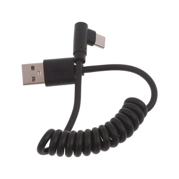 90 Degree Coiled USB to Type C Cable, USB to USB C Cable Scalable Spring Type C Charging Cable for Phone Laptop