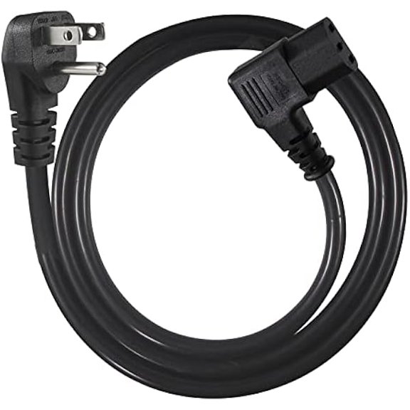 90 Degree Computer Power Cord - 3FT Flat Low Profile Angled NEMA 5-15 Plug to IEC C13 Power Cord,Universal PC Power Supply Cord, 16AWG, Black C13 3 Prong Angled AC Power Cord for PC Monitor/TV (3FT)