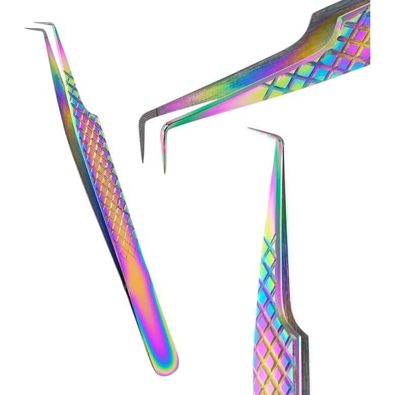 90 Degree Curved Boot Lash Tweezers with Diamond Grip Fiber Tip Stainless Steel for Volume and Classic Eyelash Extensions Precision Craft Supplies