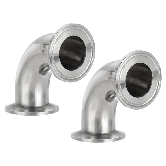 90 Degree Elbow 1 1/4" Tube OD, 304 Stainless Steel Sanitary Pipe Fittings Tri Clamps 2" Ferrule Flange, 2 Pack