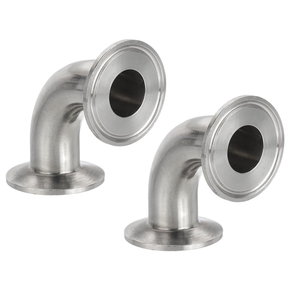 90 Degree Elbow 1" Tube OD, 304 Stainless Steel Sanitary Pipe Fittings Tri Clamps 2" Ferrule Flange, 2 Pack