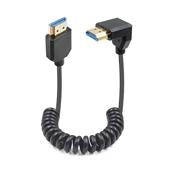 90 Degree HDMI Coiled Cable 8K, Extreme Thin Down Angled HDMI Male to Male Coiled Cable, Short HDMI Cable High Speed 48Gbps Support 8K@60Hz 4K@120 for TV/Xbox /PS4 /PS5 4FT/1.2M