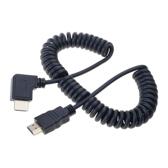 90 Degree HDMIcompatible to HDMIcompatible Male Video Cable for HDTVs Cameras and Projectors with Flexible Coiled
