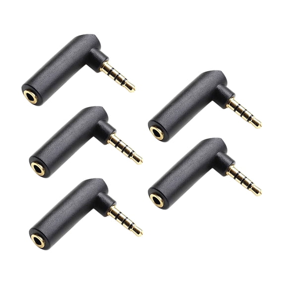 90 Degree Plug Adapter 3.5mm Male To Female Headphone Stereo Audio Connector Right Angle Plug Aux Adapter-Black-5 pack