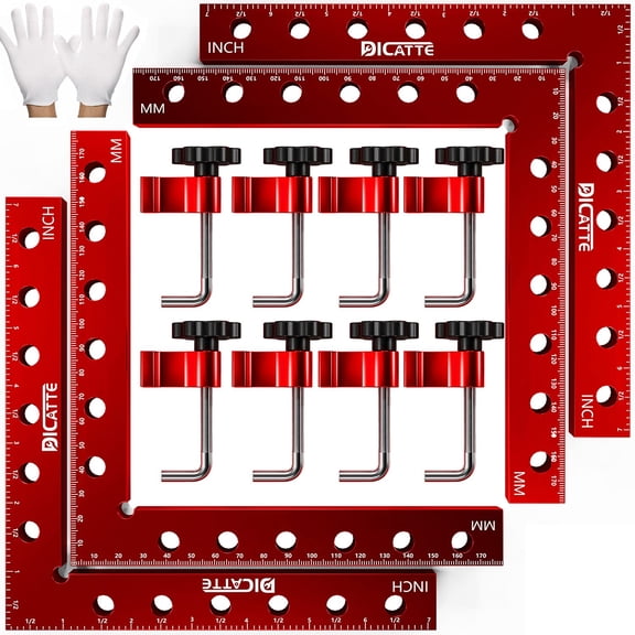 90 Degree Positioning Square Right Angle Clamp 7.1" x 7.1" Aluminum Alloy Woodworking Carpenter Tool,4 Pcs Right Angle Clamps With 8 Clamps,For Picture Frame Box Cabinets Drawers
