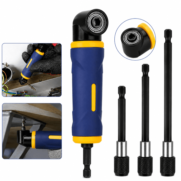 90 Degree Right Angle Drill Attachment Extension Adapter Tool For Electric Drill Screwdriver Hand Wrench Chrome Vanadium Steel Corner Driver Socket Bit Extension Blue 6.1in Repair Tool