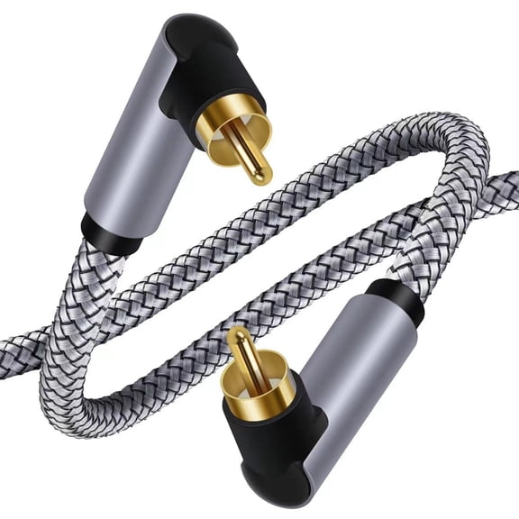 90 Degree Right Angles Male to Male Subwoofer Cable Digital Coaxial Cable Braided Cord for Amplifiers
