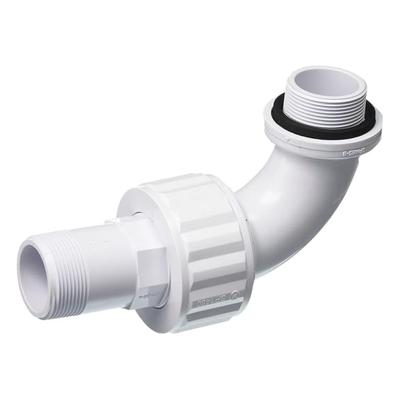 90-Degree Sweep Elbow PVC XYT 1-1/2-Inch MIP White For Pool Plumbing Double Male Union Self-Aligning