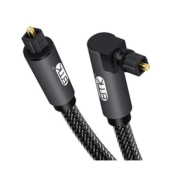 90 Degree Toslink Optical Cable 360 Degree Free-Rotating Plug Fiber Optic Cable S/PDIF Toslink Male to Male for Home Theater, Sound Bar, TV, PS4, Xbox,Grey (6.6ft/2m)