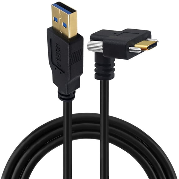 90 Degree Type C to USB3.0 Cable 30cm/1m/2m With Locking Screw Secure Connection Space Saving