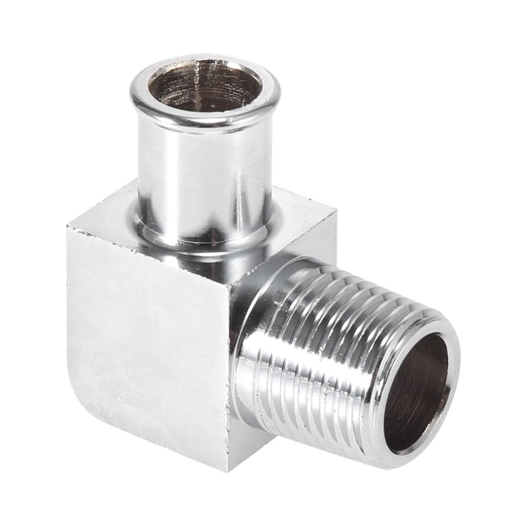 1pc 90° Heater Hose Fitting – 5/8" Hose Barb X 1/2" NPT, Chrome Billet Aluminum