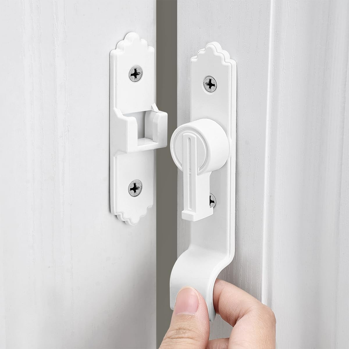 90 Degree White Barn Door Lock, Flip Gate Latch with Handle, Heavy Sliding Door Latches, Door Security Sliding Latch Lock for Cabinets, Bathroom, Garden, Window, Garage