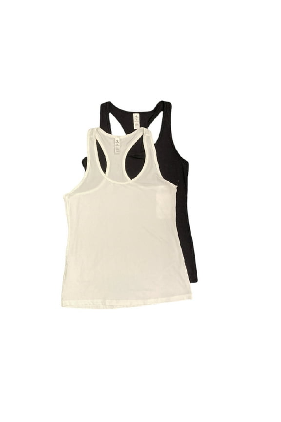 90 Degree Women's Racerback Athletic Moisture Wicking Tank Top Set, 2 Pack (White/Black, XS)