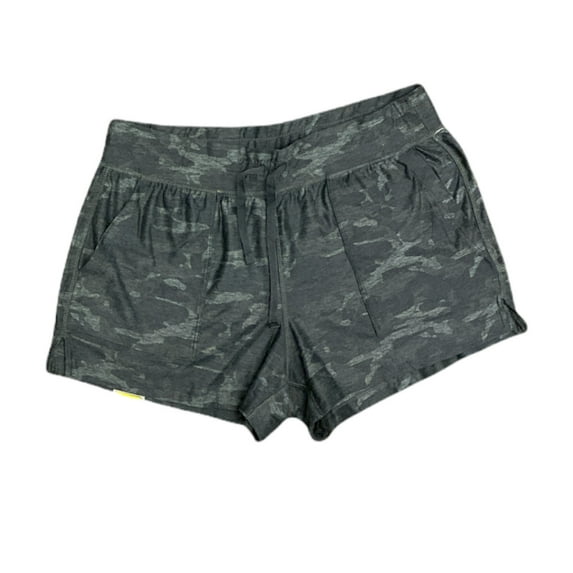 90 Degree Women's Super Soft Drawstring Lounge Shorts W/ Pockets (Black Camo, L)