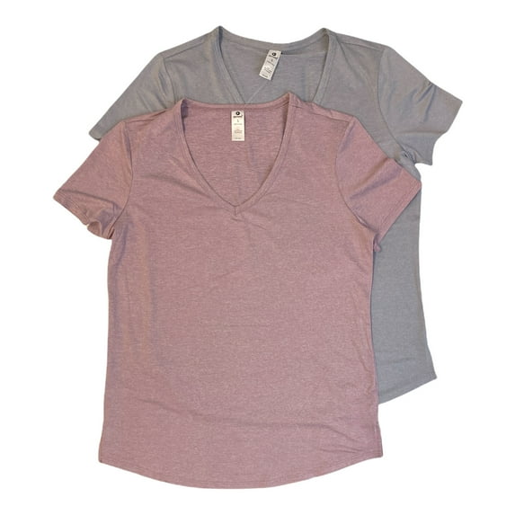 90 Degree Women's V-Neck Short Sleeve Everyday Easy Fit Tee, 2 Pack