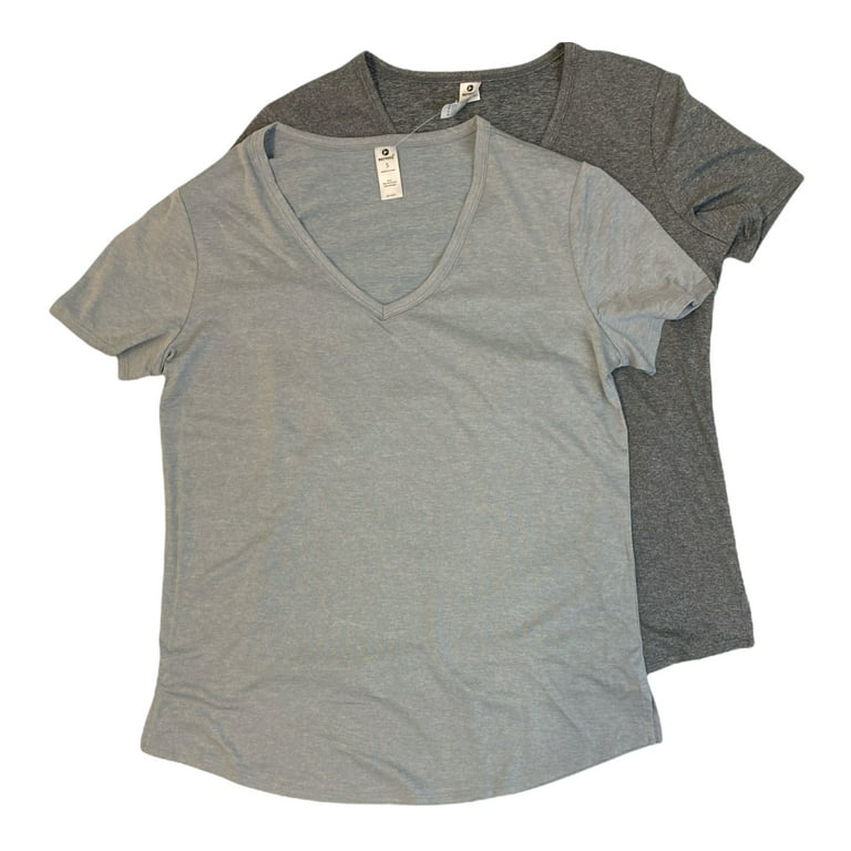 Marika V-Neck Activewear Top T-Shirt Tee Gray Heather Short Sleeve